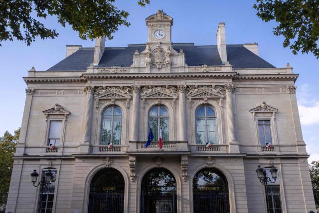 This photograph shows Paris' 11th arrondissement town hall building in Paris on October 14, 2025. (Photo by GEOFFROY VAN DER HASSELT / AFP)