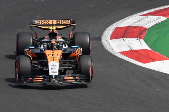 McLaren's Mexican reserve driver Patricio O'Ward drives during the first practice session of the Mexico City Formula One Grand Prix at the Hermanos Rodriguez racetrack in Mexico City on October 24, 2025. (Photo by Alfredo ESTRELLA / AFP)