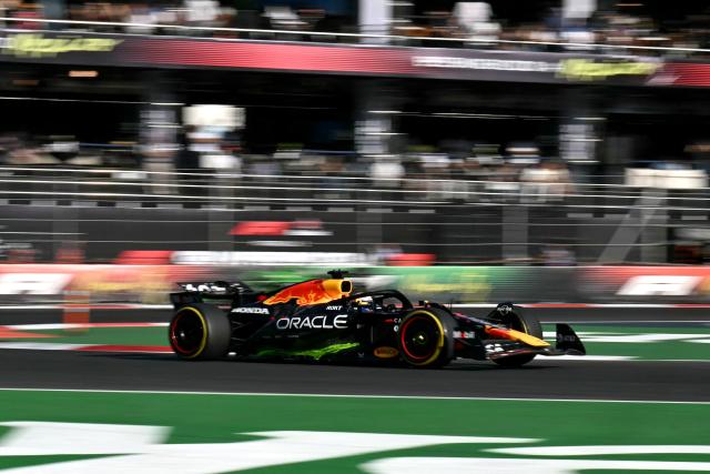 Red Bull Racing's Dutch driver Max Verstappen drives during the second practice session of the Mexico City Formula One Grand Prix at the Hermanos Rodriguez racetrack in Mexico City on October 24, 2025. (Photo by Carl DE SOUZA / AFP)
