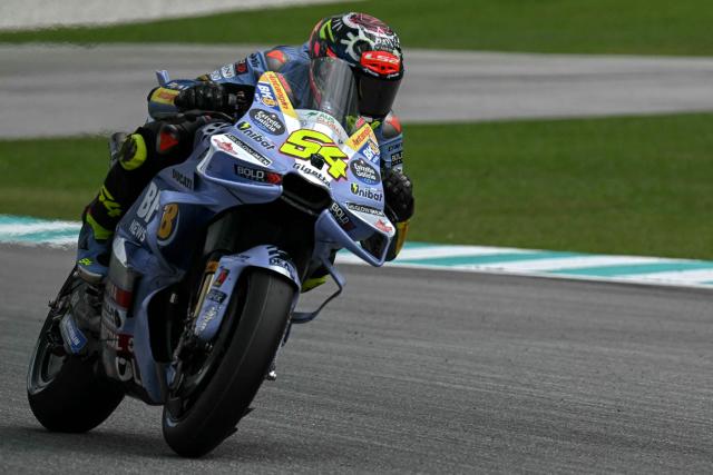 BK8 Gresini Racing MotoGP team's Spanish MotoGP rider Fermin Aldeguer rides during the qualifying session of the MotoGP Malaysian Grand Prix at the Sepang International Circuit in Sepang on October 25, 2025. (Photo by Lillian SUWANRUMPHA / AFP)