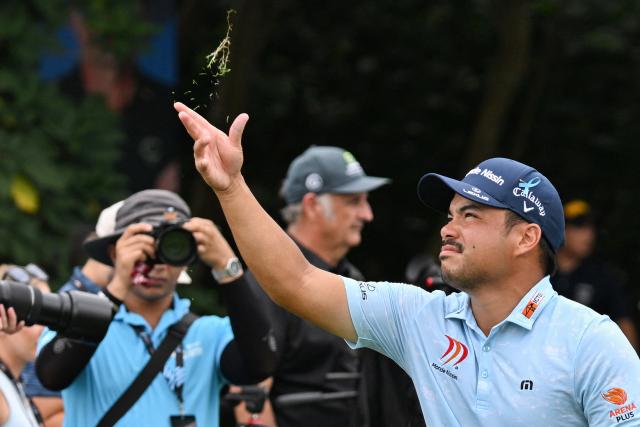 Philippines' Miguel Tabuena checks the wind during the round 3 of the International Series Philippines golf tournament at Sta. Elena Golf Club in Santa Rosa, Laguna province on October 25, 2025.  (Photo by Ted ALJIBE / AFP)
