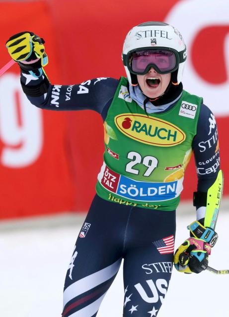 USA's Elisabeth Bocock reacts after the second run of the women's giant slalom event of the FIS Alpine Skiing World Cup in Soelden, Austria on October 25, 2025. (Photo by Johann GRODER / APA / AFP) / Austria OUT