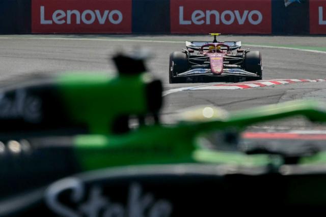 Ferrari's British driver Lewis Hamilton drives during the third practice session of the Mexico City Formula One Grand Prix at the Hermanos Rodriguez racetrack in Mexico City on October 25, 2025. (Photo by Yuri CORTEZ / AFP)