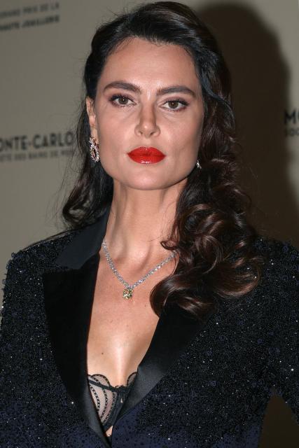 Romanian model and actress Catrinel Marlon Menghia poses upon her arrival at the first edition of "Grand Prix of High Jewelry" (GPHJ) at Sporting Monte-Carlo in Monaco, on October 25, 2025 (Photo by Valery HACHE / AFP)