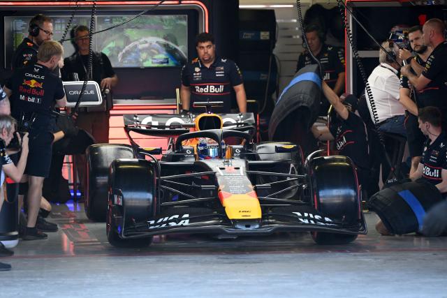 Red Bull Racing's Dutch driver Max Verstappen drives out of the garage during the qualifying session of the Mexico City Formula One Grand Prix at the Hermanos Rodriguez racetrack in Mexico City on October 25, 2025. (Photo by Alfredo ESTRELLA / POOL / AFP)