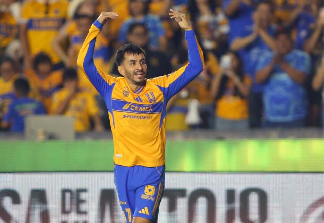 Tigres' Argentine forward #07 Angel Correa celebrates after scoring during the Liga MX Apertura tournament football match between Tigres and Tijuana at the UANL University Stadium in San Nicolas de los Garza, Nuevo Leon State, Mexico on October 25, 2025. (Photo by Julio Cesar AGUILAR / AFP)