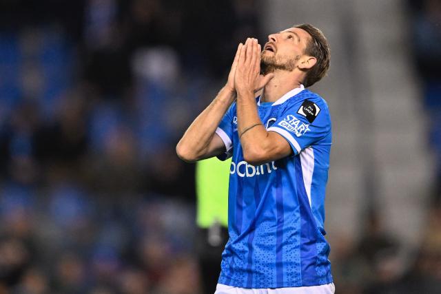 KRC Genk's Slovak midfielder #17 Patrik Hrosovsky reacts during the Belgian Jupiler Pro League football match between KRC Genk and RAAL La Louviere at the Cegeka Arena stadium in Genk, on October 26, 2025. (Photo by Johan Eyckens / Belga / AFP) / Belgium OUT