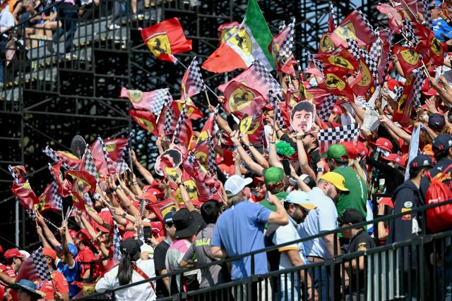 Ferrari's fans cheer ahead of the Mexico City Formula One Grand Prix at the Hermanos Rodriguez racetrack in Mexico City on October 26, 2025. (Photo by Yuri CORTEZ / AFP)