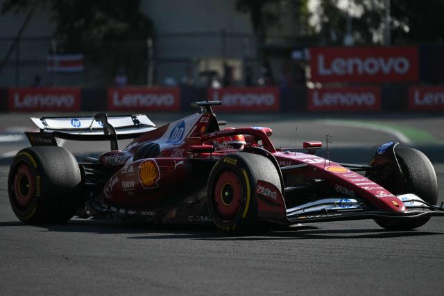 Ferrari's Monegasque driver Charles Leclerc races during the Mexico City Formula One Grand Prix at the Hermanos Rodriguez racetrack in Mexico City on October 26, 2025. (Photo by Yuri CORTEZ / AFP)