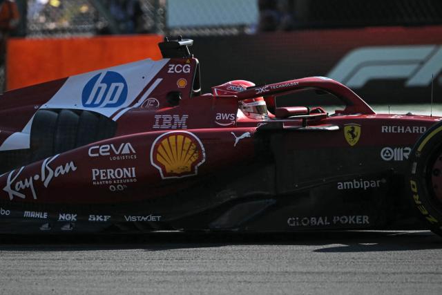 Ferrari's Monegasque driver Charles Leclerc races during the Mexico City Formula One Grand Prix at the Hermanos Rodriguez racetrack in Mexico City on October 26, 2025. (Photo by Yuri CORTEZ / AFP)