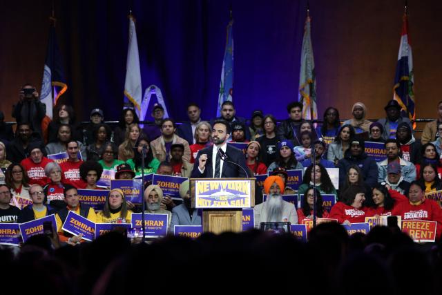 New York City mayoral candidate Zohran Mamdani speaks during a campaign rally at Forest Hills Stadium in the Queens borough of New York City on October 26, 2025. New Yorkers will cast their votes for mayor on November 4, 2025. Mamdani, the Democratic candidate, is the current frontrunner ahead of former New York Governor and independent candidate Andrew Cuomo and Republican candidate Curtis Sliwa. (Photo by ANGELA WEISS / AFP)
