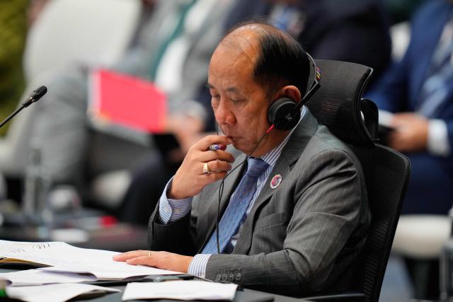Myanmar's Permanent Secretary of the Ministry of Foreign Affairs Hau Khan Sum attends the 28th ASEAN Plus Three (APT) Summit during the 47th Association of Southeast Asian Nations (ASEAN) Summit in Kuala Lumpur on October 27, 2025. (Photo by Vincent Thian / POOL / AFP)
