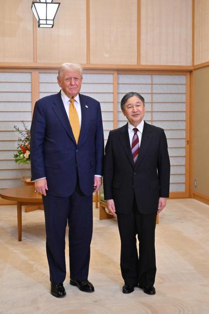 US President Donald Trump meets with Japan's Emperor Naruhito at the Imperial Palace in Tokyo on October 27, 2025. Donald Trump arrived in Japan on October 27, the next leg of an Asia tour that could see the US president and China's Xi Jinping end the bruising trade war between the world's largest economies. (Photo by Kazuhiro NOGI / POOL / AFP)