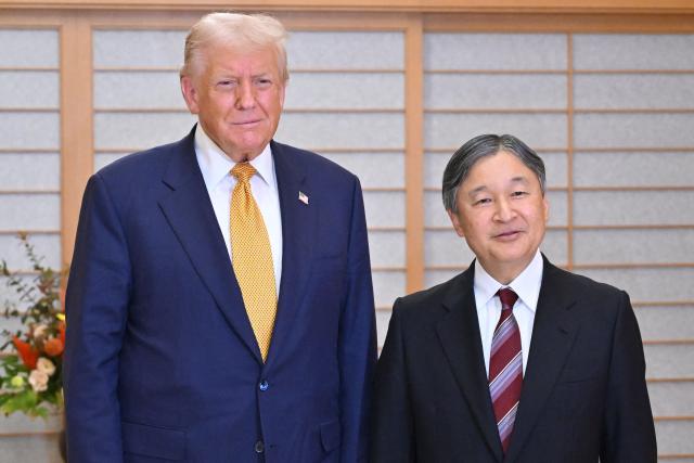 US President Donald Trump meets with Japan's Emperor Naruhito at the Imperial Palace in Tokyo on October 27, 2025. Donald Trump arrived in Japan on October 27, the next leg of an Asia tour that could see the US president and China's Xi Jinping end the bruising trade war between the world's largest economies. (Photo by Kazuhiro NOGI / POOL / AFP)