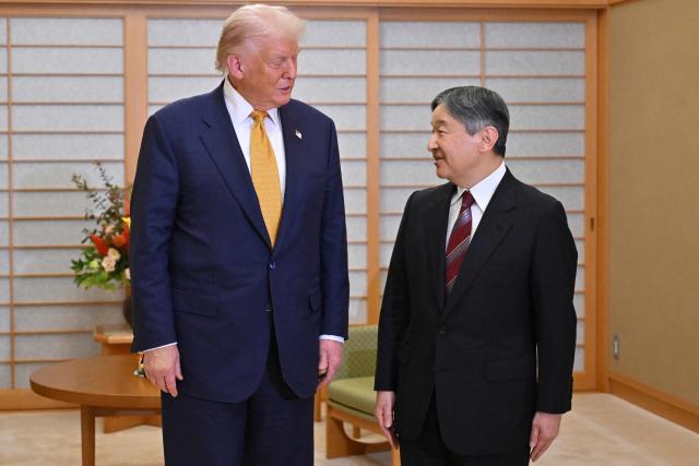 US President Donald Trump meets with Japan's Emperor Naruhito at the Imperial Palace in Tokyo on October 27, 2025. Donald Trump arrived in Japan on October 27, the next leg of an Asia tour that could see the US president and China's Xi Jinping end the bruising trade war between the world's largest economies. (Photo by Kazuhiro NOGI / POOL / AFP)