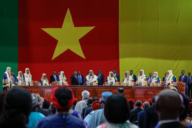 Members of Cameroon’s Constitutional Council get ready to read out presidential election results at the Yaounde Conference Centre in Yaounde, on October 27, 2025. Cameroon's President Paul Biya, 92, has been re-elected for an eighth term with 53.7 percent of the vote, according to official results announced by the Constitutional Council on October 27, 2025. (Photo by AFP)