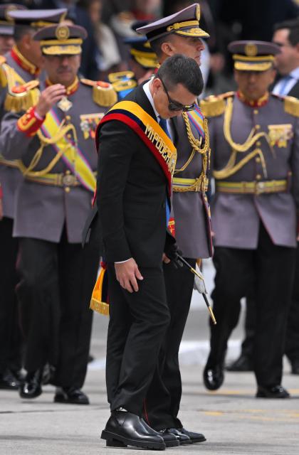 Ecuador's President Daniel Noboa attends a ceremony marking the 105th anniversary of the founding of the National Aviation and Ecuadorian Air Force Day, at Mariscal Sucre Air Base in Quito, on October 27, 2025. (Photo by Rodrigo BUENDIA / AFP)