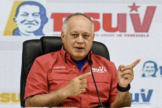Venezuela's Minister of Interior Relations, Justice, and Peace, Diosdado Cabello, speaks during a press conference of the United Socialist Party of Venezuela (PSUV) in Caracas on October 27, 2025. (Photo by Juan BARRETO / AFP)
