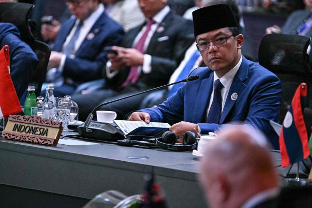 Indonesia's Foreign Minister Sugiono attends the ASEAN – New Zealand Commemorative Summit during the 47th Association of Southeast Asian Nations (ASEAN) Summit in Kuala Lumpur on October 28, 2025. (Photo by Lillian SUWANRUMPHA / POOL / AFP)