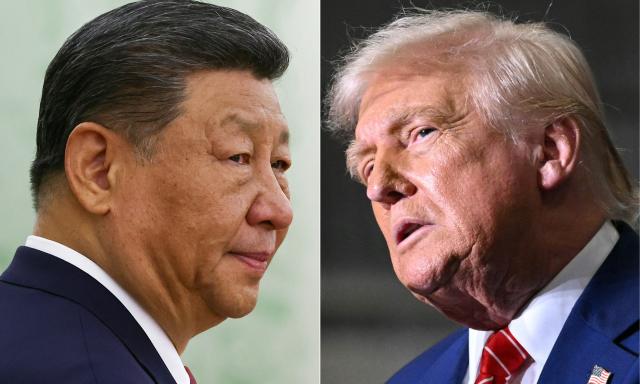 (COMBO) This combination of file pictures created on June 5, 2025 shows, (L-R) Chinese President Xi Jinping at the Kremlin in Moscow on May 8, 2025, and US President Donald Trump at US Steel - Irvin Works in West Mifflin, Pennsylvania, May 30, 2025. US President Donald Trump will meet his Chinese counterpart Xi Jinping on October 30, 2025 in South Korea, their first in-person encounter since 2019. (Photo by Evgenia Novozhenina and SAUL LOEB / various sources / AFP)