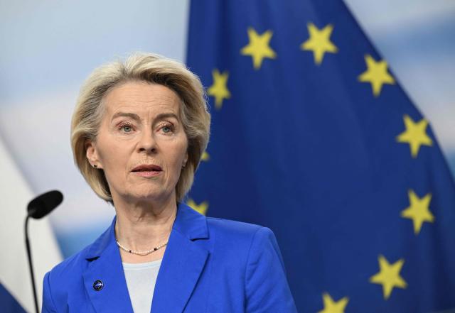 European Commission President Ursula von der Leyen addresses a press conference of the 77th session of the Nordic Council in Stockholm on October 28, 2025. . (Photo by Jonathan Nackstrand / AFP)