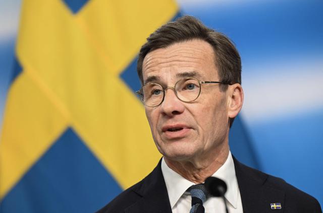 Sweden's Prime Minister Ulf Kristersson adrresses a press conference of the 77th session of the Nordic Council in Stockholm on October 28, 2025. . (Photo by Jonathan Nackstrand / AFP)
