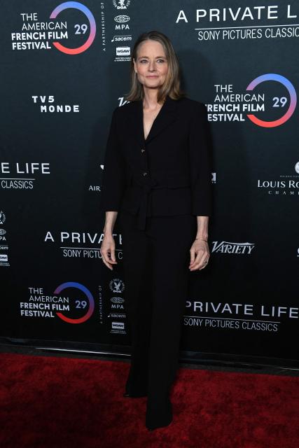 US actress Jodie Foster attends the premiere of her movie "A Private Life" on the opening night of The American French Film Festival (TAFFF) at the DGA Theater in Los Angeles, California on October 28, 2025. (Photo by Unique Nicole / AFP)