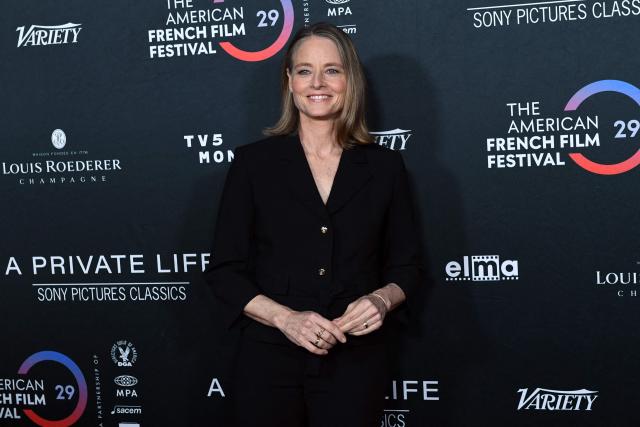 US actress Jodie Foster attends the premiere of her movie "A Private Life" on the opening night of The American French Film Festival (TAFFF) at the DGA Theater in Los Angeles, California on October 28, 2025. (Photo by Unique Nicole / AFP)