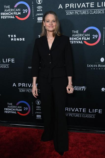 US actress Jodie Foster attends the premiere of her movie "A Private Life" on the opening night of The American French Film Festival (TAFFF) at the DGA Theater in Los Angeles, California on October 28, 2025. (Photo by Unique Nicole / AFP)