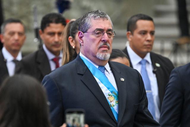 (FILES) Guatemala's President Bernardo Arevalo attends a ceremony to commemorate the 204th anniversary of Guatemala's independence in Guatemala City on September 14, 2025. The Guatemalan Attorney's office requested on October 29, 2025, that President Bernardo Arevalo's immunity be lifted so that he could be investigated for alleged dereliction of duty in connection with the escape from prison of 20 leaders of the Barrio 18 gang. (Photo by JOHAN ORDONEZ / AFP)