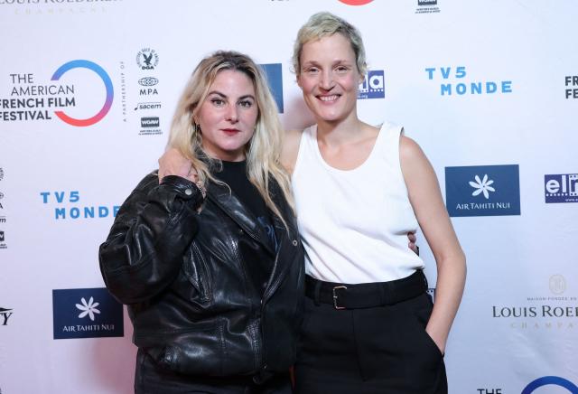 French director Anna Cazenave Cambet (L) and Luxembourgish-German actress Vicky Krieps attend The American French Film Festival (TAFFF) at the Directors Guild of America (DGA) Theater in Los Angeles on October 29, 2025. The 29th edition of The American French Film Festival takes place at the Directors Guild of America (DGA) from October 28 to November 3. (Photo by VALERIE MACON / AFP)