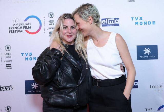 French director Anna Cazenave Cambet (L) and Luxembourgish-German actress Vicky Krieps attend The American French Film Festival (TAFFF) at the Directors Guild of America (DGA) Theater in Los Angeles on October 29, 2025. The 29th edition of The American French Film Festival takes place at the Directors Guild of America (DGA) from October 28 to November 3. (Photo by VALERIE MACON / AFP)
