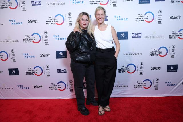 French director Anna Cazenave Cambet (L) and Luxembourgish-German actress Vicky Krieps attend The American French Film Festival (TAFFF) at the Directors Guild of America (DGA) Theater in Los Angeles on October 29, 2025. The 29th edition of The American French Film Festival takes place at the Directors Guild of America (DGA) from October 28 to November 3. (Photo by VALERIE MACON / AFP)