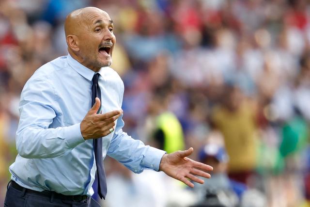 (FILES) Italy's head coach Luciano Spalletti reacts during the UEFA Euro 2024 round of 16 football match between Switzerland and Italy at the Olympiastadion Berlin in Berlin on June 29, 2024. Luciano Spalletti has been hired as Juventus coach after the sacking of Igor Tudor, the Serie A club announced on October 30, 2025. Former Italy coach Spalletti has signed a contract until the end of the season which will reportedly be extended if Juve qualify for next season's Champions League. (Photo by Odd ANDERSEN / AFP)