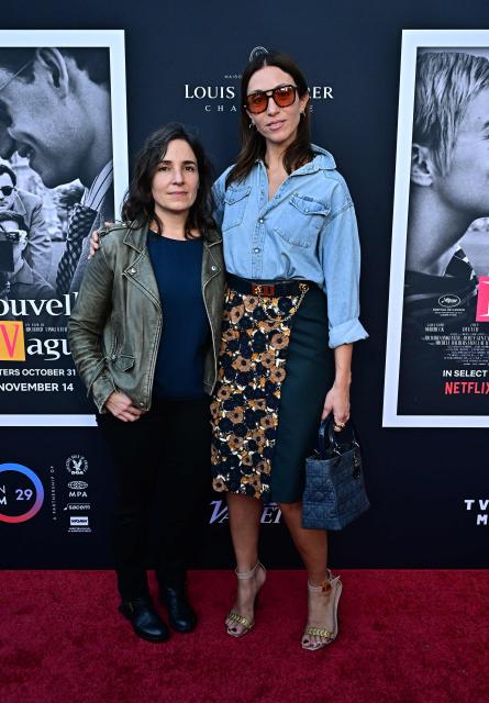 French producer Myriam Weil (L) and French director Anissa Bonnefont attend the premiere of Netflix’s "Nouvelle Vague" during The American French Film Festival (TAFFF) at the Directors Guild of America (DGA) Theater in Los Angeles on October 30, 2025. The 29th edition of The American French Film Festival takes place at the Directors Guild of America (DGA) from October 28 to November 3. (Photo by Frederic J. BROWN / AFP)