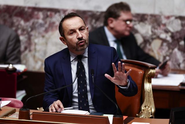 Rassemblement National's MP and National Assembly vice-president Sebastien Chenu speaks during a parliamentary debate on the 2026 budget at The National Assembly, France's lower house parliament, in Paris on October 31, 2025. (Photo by Thibaud MORITZ / AFP)
