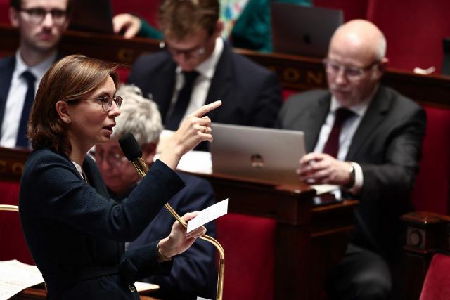 France's Public Accounts Minister Amelie de Montchalin speaks during a parliamentary debate on the 2026 budget at The National Assembly, France's lower house parliament, in Paris on October 31, 2025. (Photo by Thibaud MORITZ / AFP)