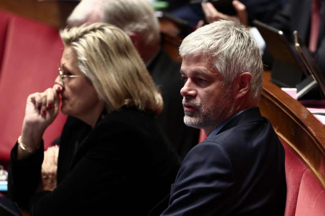 President of Droite Republicaine parliamentary group Laurent Wauquiez looks on during a parliamentary debate on the 2026 budget at The National Assembly, France's lower house parliament, in Paris on October 31, 2025. (Photo by Thibaud MORITZ / AFP)
