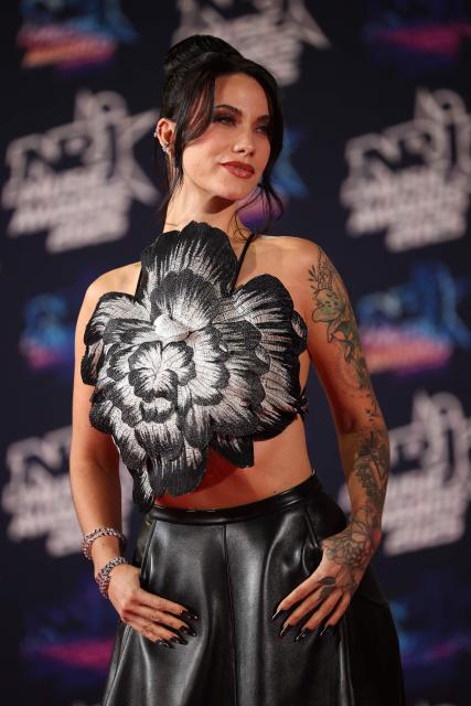 French streamer Maghla poses upon arrival on the red carpet to attend the 27th edition of the NRJ Music Awards ceremony at the Palais des Festivals, in Cannes, southeastern France, on October 31, 2025. (Photo by Valery HACHE / AFP)