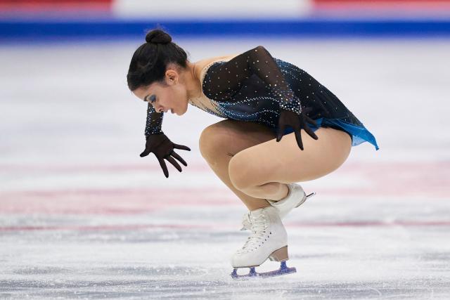 Madeline Schizas of Canada skates her short program in the women's competition during the ISU Grand Prix of Figure Skating 2025 Skate Canada International at the SaskTel Centre in Saskatoon, Saskatchewan, Canada on October 31, 2025. (Photo by Geoff Robins / AFP)