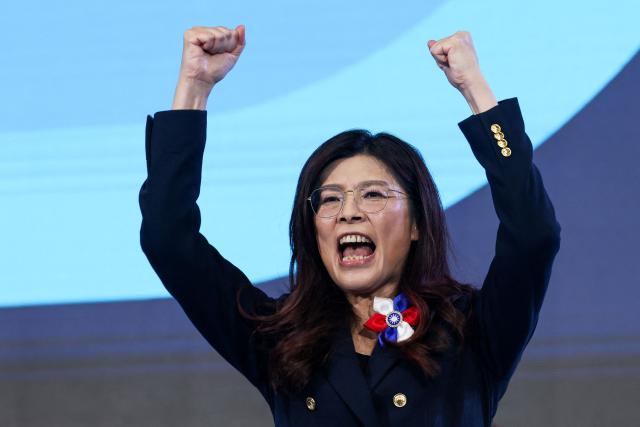 Newly elected opposition Kuomintang (KMT) leader Cheng Li-wun delivers her speech during the Kuomintang (KMT) 12th National Congress in Taipei on November 1, 2025 (Photo by I-Hwa Cheng / AFP)