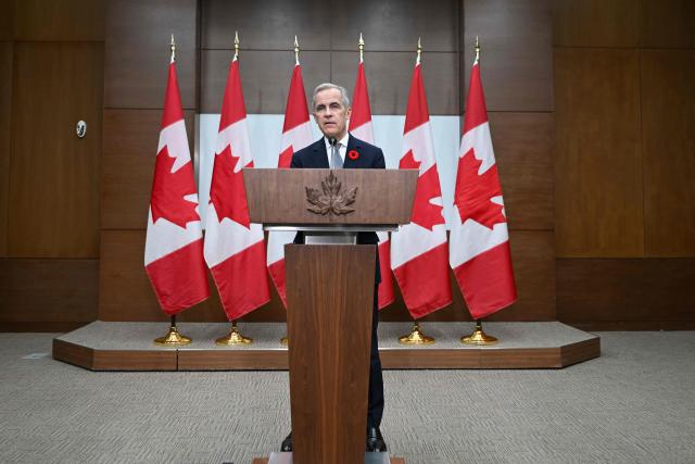 Canada's Prime Minister Mark Carney speaks during a press conference after the 2025 Asia-Pacific Economic Cooperation (APEC) Economic Leaders' Meeting in Gyeongju on November 1, 2025. (Photo by JUNG Yeon-je / AFP)