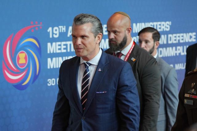 US Secretary of Defense Pete Hegseth walks to attend a ministerial lunch at the Association of Southeast Asian Nations (ASEAN) Defence Ministers' Meeting in Kuala Lumpur on November 1, 2025. (Photo by Dita ALANGKARA / POOL / AFP)