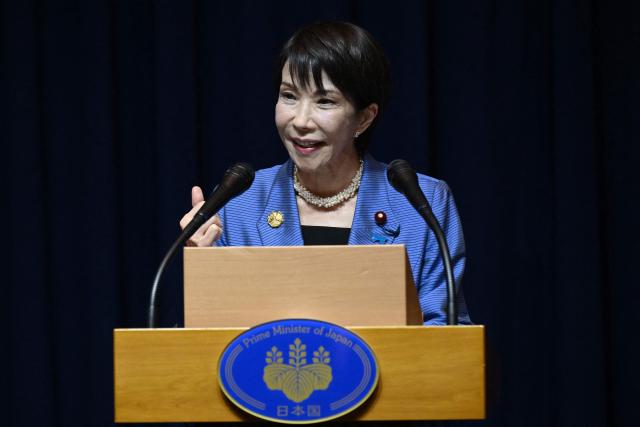 Japan's Prime Minister Sanae Takaichi speaks during a press conference after the 2025 Asia-Pacific Economic Cooperation (APEC) Economic  Leaders' Meeting in Gyeongju on November 1, 2025. (Photo by JUNG Yeon-je / AFP)
