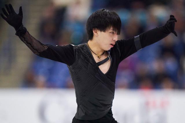 Kao Miura of Japan skates his short program in the men's competition during the ISU Grand Prix of Figure Skating 2025 Skate Canada International at the SaskTel Centre in Saskatoon, Saskatchewan, Canada on November 1, 2025. (Photo by Geoff Robins / AFP)