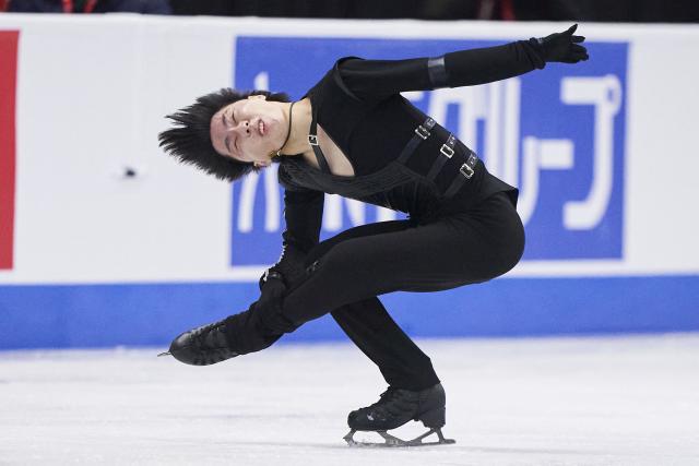 Kao Miura of Japan skates his short program in the men's competition during the ISU Grand Prix of Figure Skating 2025 Skate Canada International at the SaskTel Centre in Saskatoon, Saskatchewan, Canada on November 1, 2025. (Photo by Geoff Robins / AFP)