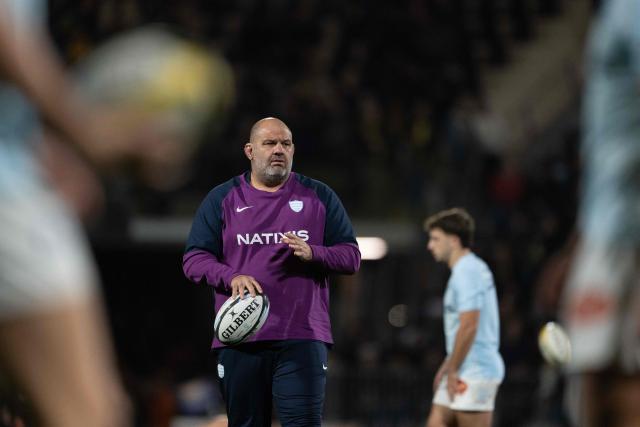 Racing's French head coach Patrice Collazo looks on during the French Top14 rugby union match between Stade Rochelais (La Rochelle) and Racing 92 at The Marcel-Deflandre Stadium in La Rochelle, western France on November 2, 2025. (Photo by XAVIER LEOTY / AFP)