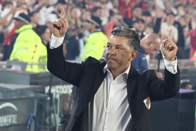 River Plate's head coach Marcelo Gallardo gestures during the Argentine Professional Football League 2025 Clausura Tournament match between River Plate and Gimnasia at the Mas Monumental Stadium in Buenos Aires on November 2, 2025. (Photo by Alejandro PAGNI / AFP)