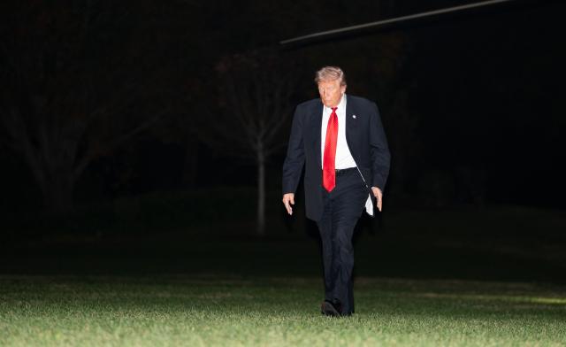US President Donald Trump walks on the South Lawn upon arrival at the White House in Washington, DC, on November 2, 2025. Trump is returning to the White House from his Mar-a-Lago, Florida, residence where he spent the weekend. (Photo by Allison ROBBERT / AFP)