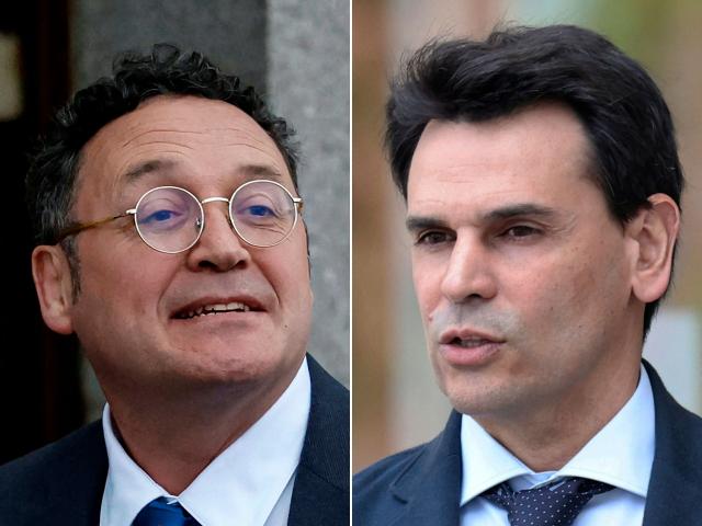 (COMBO) This combination of pictures created on November 02, 2025 shows Spain's top prosecutor Alvaro Garcia Ortiz (L) arriving to testify in the Supreme Court in Madrid on January 29, 2025 and Alberto Gonzalez Amador, partner of the Madrid region's right-wing leader Isabel Diaz Ayuso, leaving the High Court of Justice after testifying before the judge who investigates him for alleged tax fraud, in Madrid on April 10, 2025. Spain's top prosecutor on November 3, 2025 goes on an unprecedented trial accused of leaking legal secrets against the conservative opposition, a case that has rattled Socialist Prime Minister Pedro Sanchez's government. Garcia Ortiz is accused of leaking case files about Alberto Gonzalez Amador, a businessman under investigation for alleged tax fraud who is the partner of the Madrid region's influential right-wing leader, Isabel Diaz Ayuso. (Photo by OSCAR DEL POZO and Thomas COEX / AFP)